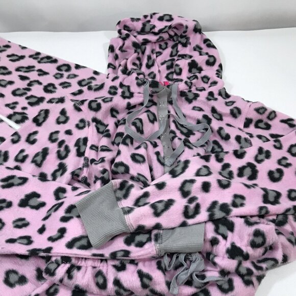 Pink Animal Print Fleece Footed Pajamas Hooded Women S, Jennifer Moore Jenni - Picture 2 of 12